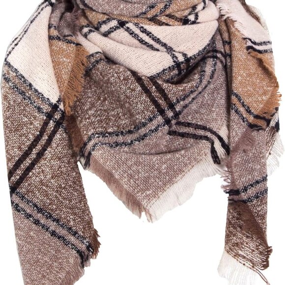 Womens Winter Scarfs Warm Scarf Half Shawls Triangle Scarves Stripe Plaid - Picture 1 of 3